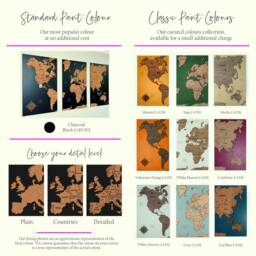 World Map Cork Push Pin Board Travel Wall Art Map, Oak Wood Or Wooden Decor, 3 Panel Feature Art, Gift Anniversary - thumbnail 3