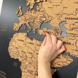 World Map Cork Push Pin Board Travel Wall Art Map, Oak Wood Or Wooden Decor, 3 Panel Feature Art, Gift Anniversary - thumbnail 2