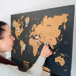 World Map Cork Push Pin Board Travel Wall Art Map, Oak Wood Or Wooden Decor, 3 Panel Feature Art, Gift Anniversary - thumbnail 4