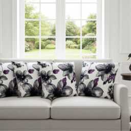 Floral Cushion Cover - Purple & Grey Faux Linen Pillowcase - - 18x18 - thumbnail 4