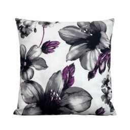 Floral Cushion Cover - Purple & Grey Faux Linen Pillowcase - - 18x18 - thumbnail 3