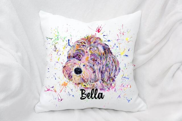 Personalised Watercolour Rainbow Cockapoo Cushion, Cuddle Pillow, Birthday Gift - image 1