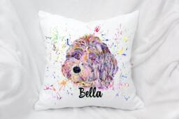Personalised Watercolour Rainbow Cockapoo Cushion, Cuddle Pillow, Birthday Gift - thumbnail 1