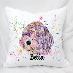 Personalised Watercolour Rainbow Cockapoo Cushion, Cuddle Pillow, Birthday Gift - thumbnail 3