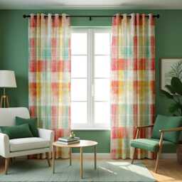 Colorful Plaid Curtains, Soft Pastel Custom Made Window Panels, Checkered Drapes For Living Room, Bedroom Or Kitchen - thumbnail 3