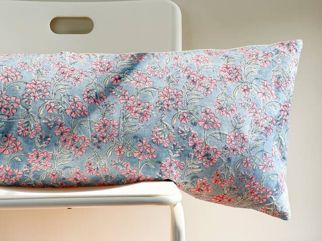 Floral Lumbar Pillow Cover Indian Block Print, Natural Dyed Batik - image 1