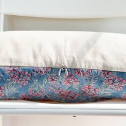 Floral Lumbar Pillow Cover Indian Block Print, Natural Dyed Batik - thumbnail 3