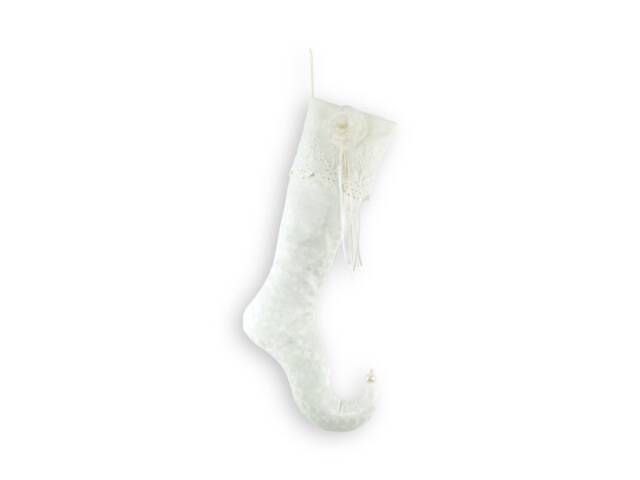 Handmade White Jacquard Christmas Stocking - Lace Flower Decor - image 1