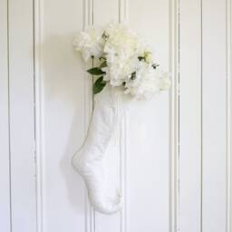 Handmade White Jacquard Christmas Stocking - Lace Flower Decor - thumbnail 2