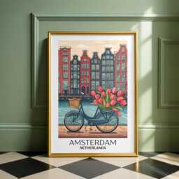Amsterdam Wall Print, Travel Poster, Colourful Illustration, Europe Kitchen Art, Glossy Print - thumbnail 2