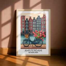 Amsterdam Wall Print, Travel Poster, Colourful Illustration, Europe Kitchen Art, Glossy Print - thumbnail 3