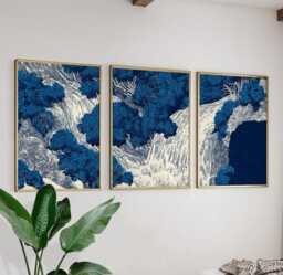 Waterfall Posters Set Of 3, Japanese Nature Art Prints Wall Decor - thumbnail 1