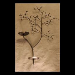Large Right Hand Two Candle Metal Tree Sculpture Wall Sconces For Votive & Pillar Candles - thumbnail 3