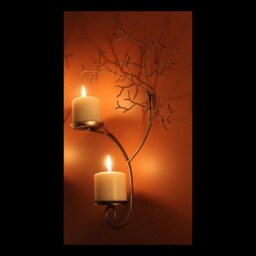 Large Right Hand Two Candle Metal Tree Sculpture Wall Sconces For Votive & Pillar Candles - thumbnail 2