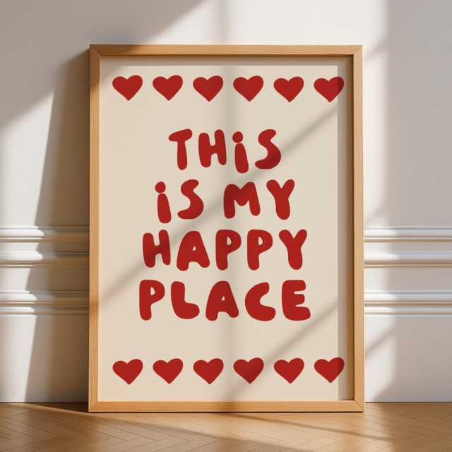 This Is My Happy Place Word Print, Unframed Art, Hearts, Typography, Quotes, Wall Retro, Trendy, Poster, Manifestation, Positive - image 1