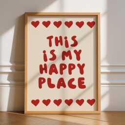 This Is My Happy Place Word Print, Unframed Art, Hearts, Typography, Quotes, Wall Retro, Trendy, Poster, Manifestation, Positive - thumbnail 1