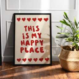 This Is My Happy Place Word Print, Unframed Art, Hearts, Typography, Quotes, Wall Retro, Trendy, Poster, Manifestation, Positive - thumbnail 3