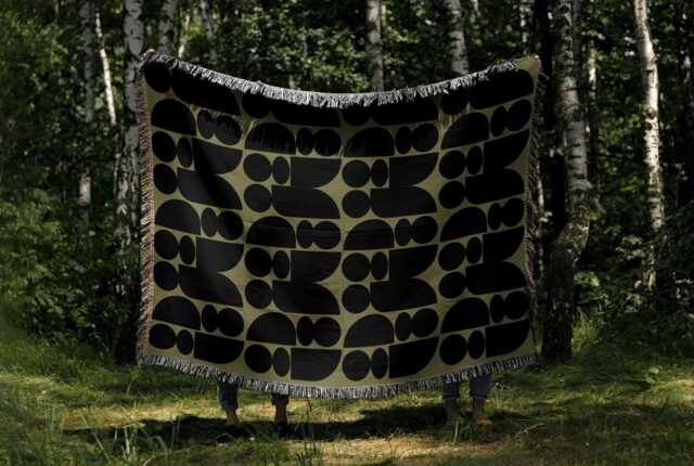 Modern Geometric Throw Blanket - Olive & Charcoal - image 1