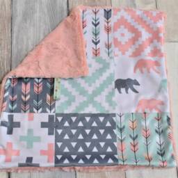 Pink & Mint Bear Lovey - Mini Baby Blanket Girl Minky Security - thumbnail 4
