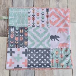 Pink & Mint Bear Lovey - Mini Baby Blanket Girl Minky Security - thumbnail 3