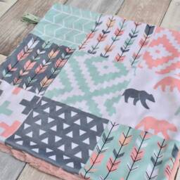 Pink & Mint Bear Lovey - Mini Baby Blanket Girl Minky Security - thumbnail 2