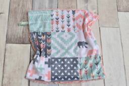 Pink & Mint Bear Lovey - Mini Baby Blanket Girl Minky Security
