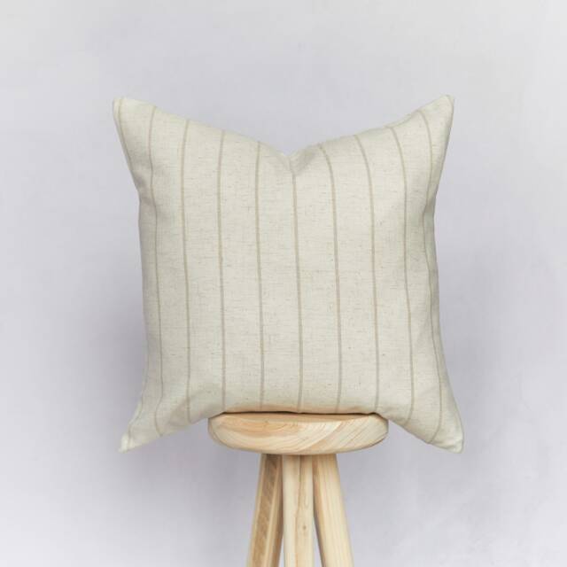 Beige Striped Linen Blend Cushion Cover Farmhouse Decor - image 1