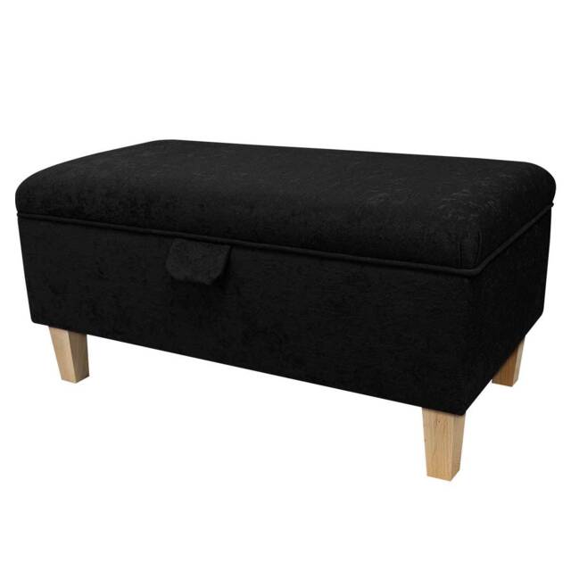 Handmade Plush Black 70cm Storage Ottoman - Fabric Bespoke British Made - image 1