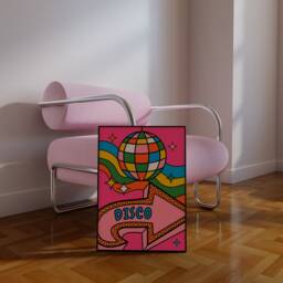Bright Disco This Way Print - Ball, Pink Disco, Kitchen Arrow, Groovy Funky Colourful Retro Art, Slogan - thumbnail 3
