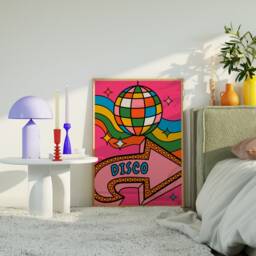 Bright Disco This Way Print - Ball, Pink Disco, Kitchen Arrow, Groovy Funky Colourful Retro Art, Slogan - thumbnail 2