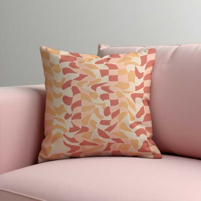 Peach Abstract Cushion Cover, Modern Wave Pattern Pillow Case, Soft Retro Throw Pillowcase - image 1