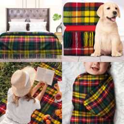 Buchanan Tartan Wool Blanket Scottish Plaid Throw, Fringed Edges - thumbnail 2