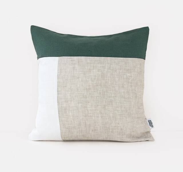 Green Throw Pillow Covers Color Block Cover Dark White Beige, Couch Cushion Modern Cases Linen, 70's - image 1