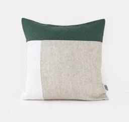 Green Throw Pillow Covers Color Block Cover Dark White Beige, Couch Cushion Modern Cases Linen, 70's - thumbnail 1