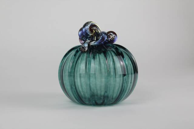 Pine Green & Gold Handblown Decorative Glass Pumpkin - image 1