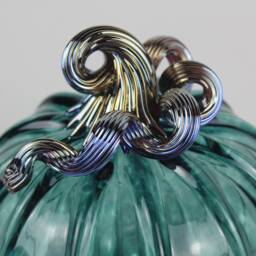 Pine Green & Gold Handblown Decorative Glass Pumpkin - thumbnail 2