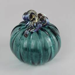 Pine Green & Gold Handblown Decorative Glass Pumpkin - thumbnail 3
