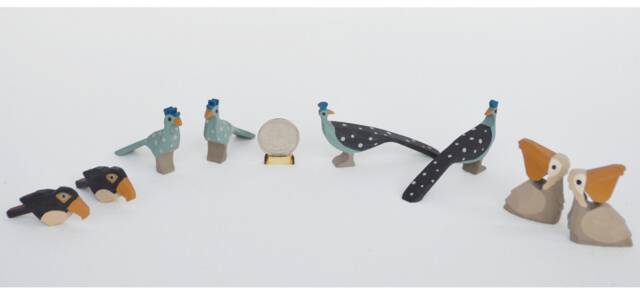 Hand Carved Wooden Bird Figurines, Toucan, Peacock, Pelican - image 1