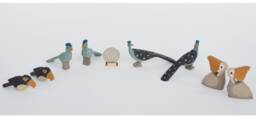 Hand Carved Wooden Bird Figurines, Toucan, Peacock, Pelican