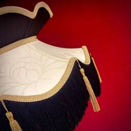 Handmade Victorian Lampshade Black & Cream Floral, Gold Tassel Fringe - thumbnail 3