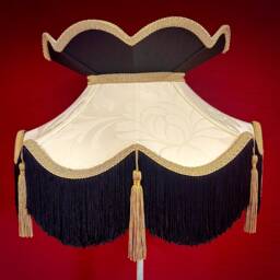Handmade Victorian Lampshade Black & Cream Floral, Gold Tassel Fringe