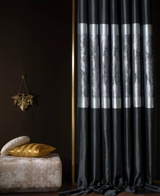 striped Black & Silver Turkish Curtains Custom Size Luxury Drapes - image 1