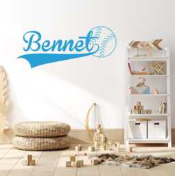 Personalized Baseball Name Wall Decal, Customized Boy Sports Themed Vinyl Decor, Kids Bedroom Stickers, Easy Diy Removable Sign Decoration - thumbnail 1