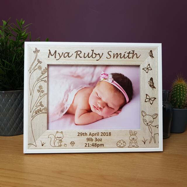 Forrest Theme Personalised Photo Frame For Nursery Or Gift New Grandparents & Mothers, Add Any Text, Birthday Gift Baby, New Born - image 1