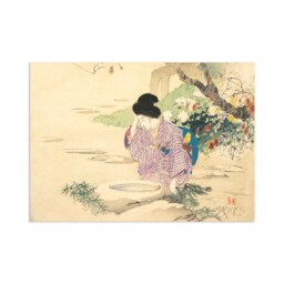 Japanese Beauty Ukiyo-E Art Print Poster Woodblock Wall Decor Kajita Hanko Kuchi-E Bijin Garden Well Geisha Maiko Kimono Obi Beautiful A3 - thumbnail 1