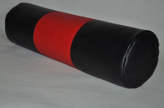 Faux Leather Black & Red Bolster Pillow Cover, Decorative , Home Decor
