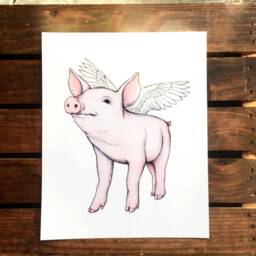 Pig Art Print. Flying Cute Magical Animal. When Pigs Fly. Pink Nursery Art. Farm Animals. Happy Baby Piglet Artwork. Wall - thumbnail 2