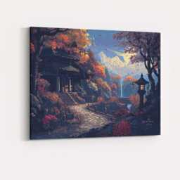 Moonlit Japanese Garden Autumn Temple Landscape Digital Art Canvas Wall Print Decor Picture Ready To Hang - thumbnail 4