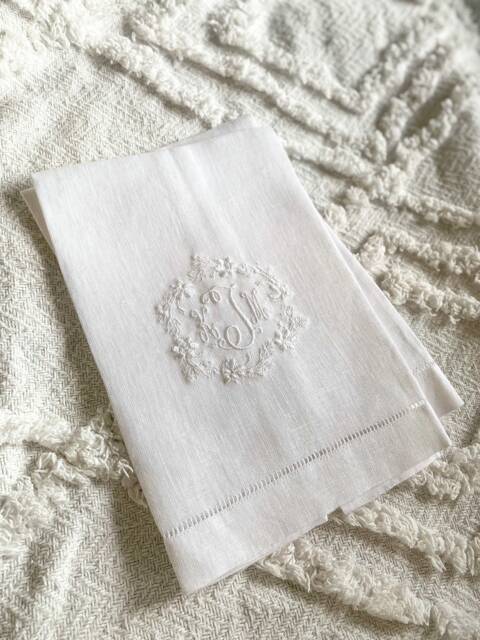 Embroidered Linen Guest Towels, Monogrammed Towel, Hostess Gifts, Warm House Bathroom Decor - image 1