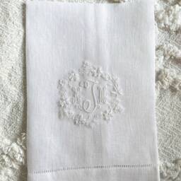Embroidered Linen Guest Towels, Monogrammed Towel, Hostess Gifts, Warm House Bathroom Decor - thumbnail 3